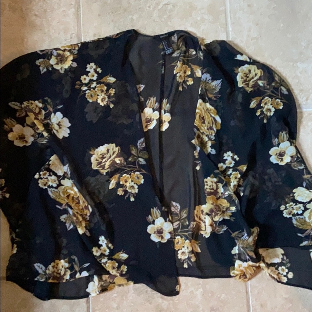 Black floral see through blouse